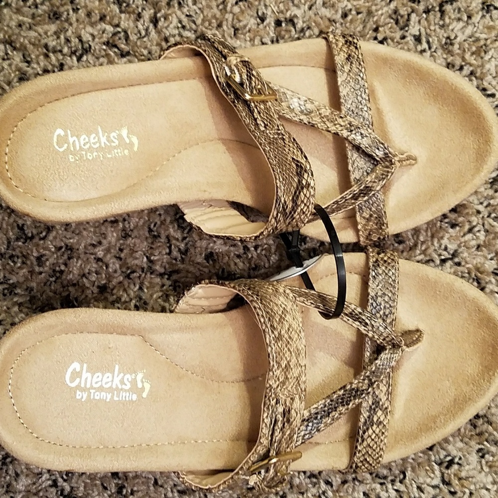 Cheeks Sandals Wedge Faux Snakeskin Beige 7M